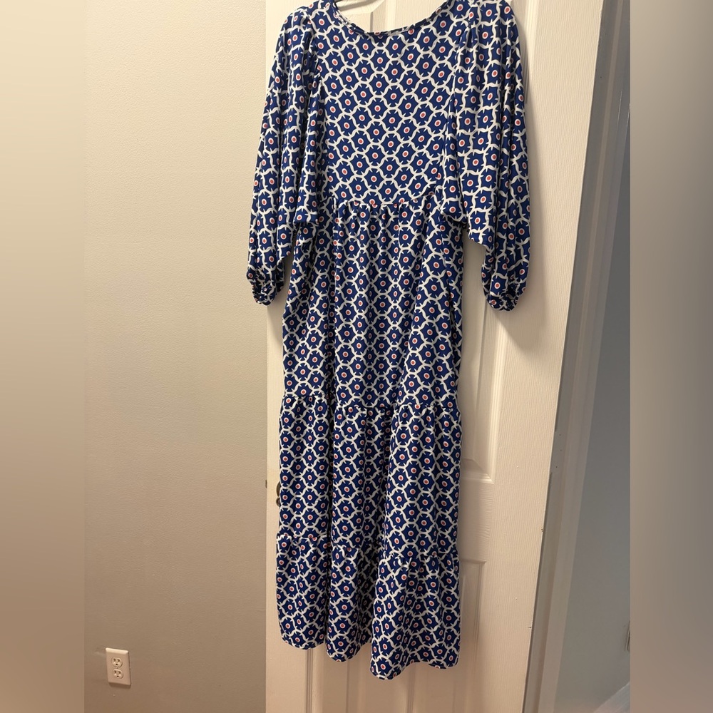 Blue and White Patterned Maxi Dress - Picture 3 of 8